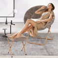 thumbnail image 4 of Magshion Folding Saucer Chair and Footrest Stool, Soft Faux Fur Oversized Accent Chair, Moon Chair with Metal Frame for Bedroom Living Room, Beige, 4 of 11