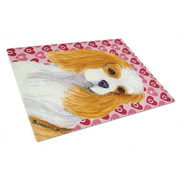 Cavalier Spaniel Hearts Love and Valentines Day Portrait Glass Cutting Board Large
