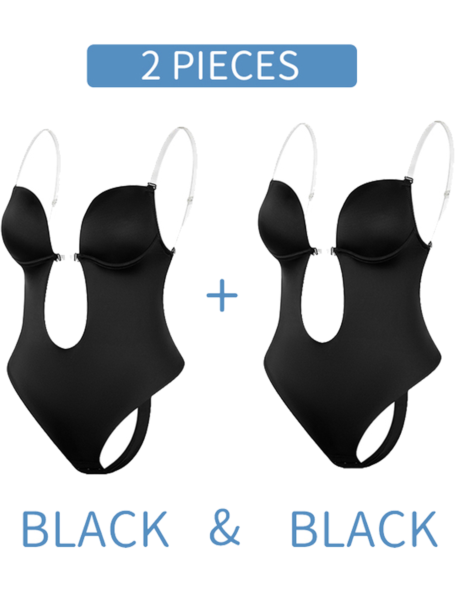 SHAPERIN Women's Backless Bodysuits U Plunge Seamless Thong Full