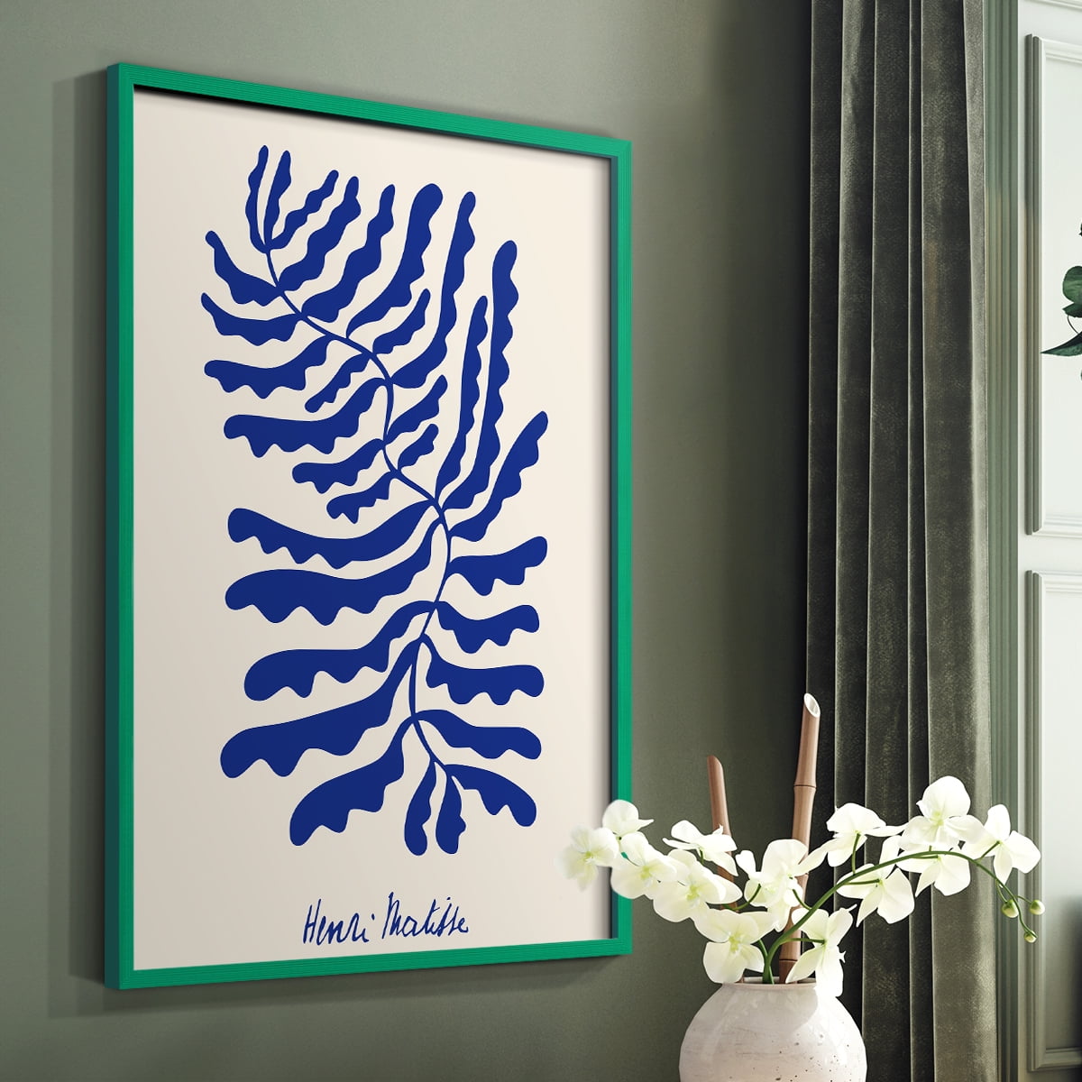 Matisse CDXCIV in Green Solid Wood Framed Print No Nail Hanging