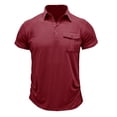 thumbnail image 2 of Lovzfmll Mens T-Shirts, Mens SummerQuick Dry Casual Lightweight and Comfortable Fashion Basic Short Sleeve T-Shirts Solid Color V-Neck Turn-down Collar Pullover Buttons Loose Blouse Wine L, 2 of 4