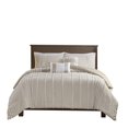 thumbnail image 4 of JERFIT King Size 3-Piece Duvet Cover Set with Chenille Embroidery, 100% Cotton Yarn Dyed Taupe & White Striped Bedding, 4 of 9