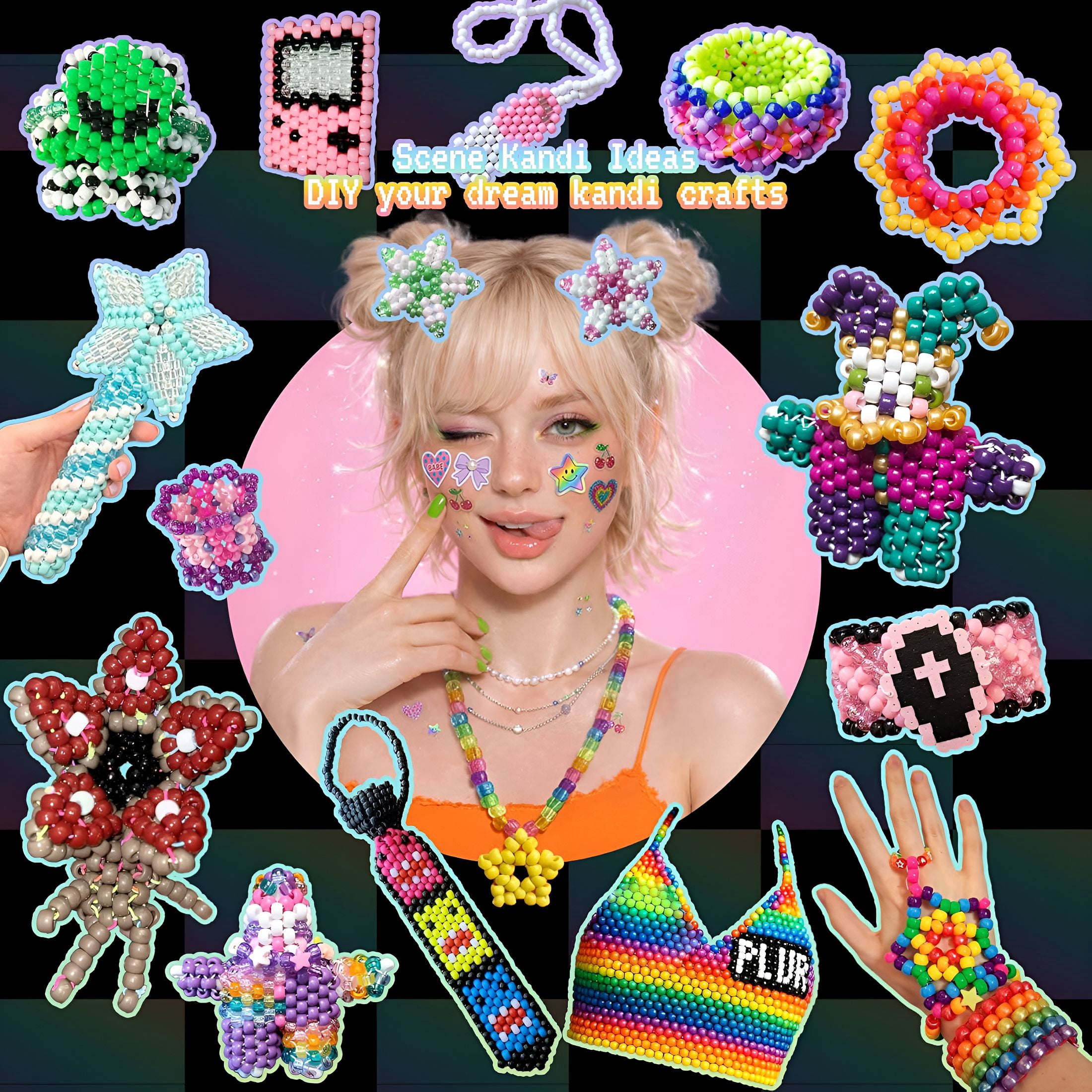 DESIGNICE 12000Pcs Pony Beads Kit,40 Colors Rainbow Beads for Bracelets Friendship with Neon Glow Beads Bulk for Hair Braiding Diy Jewelry Making Craft Kits