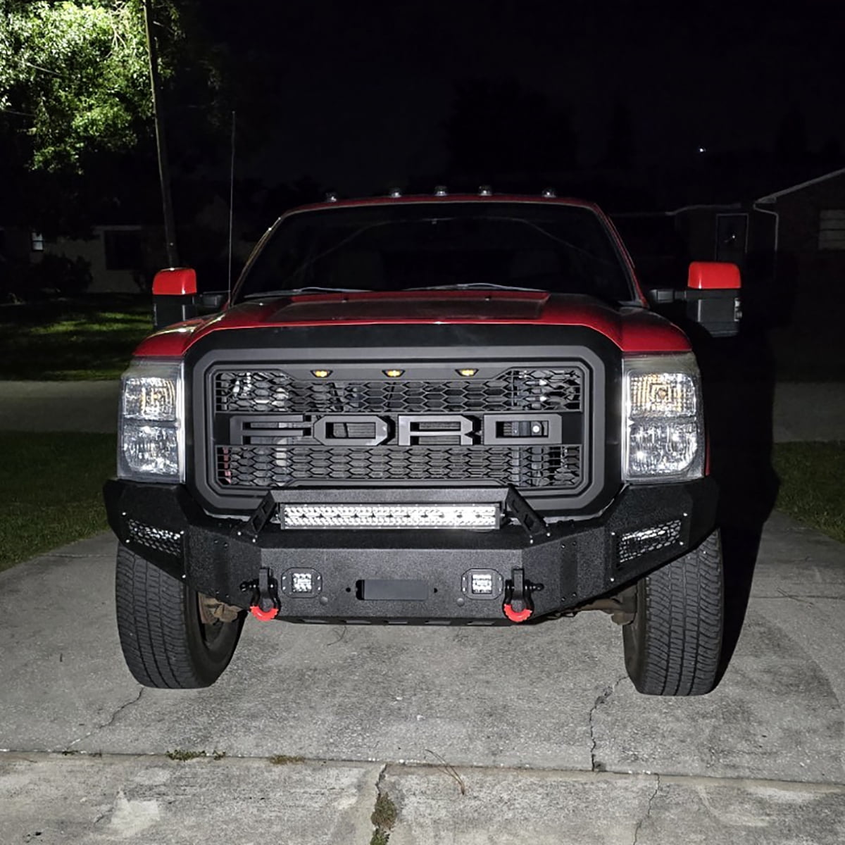 Vijay Compatible with 2011-2012-2013-2014-2015-2016 Ford F250/F350/F450 Front Bumper Textured Black Steel with Light and D-ring