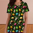 thumbnail image 4 of Tops Cortos para Mujeres con Estampado de Pascua, Blusa de Manga Corta con Cuello en V con Bolsillo para Uso Casual Diario, 4 of 7