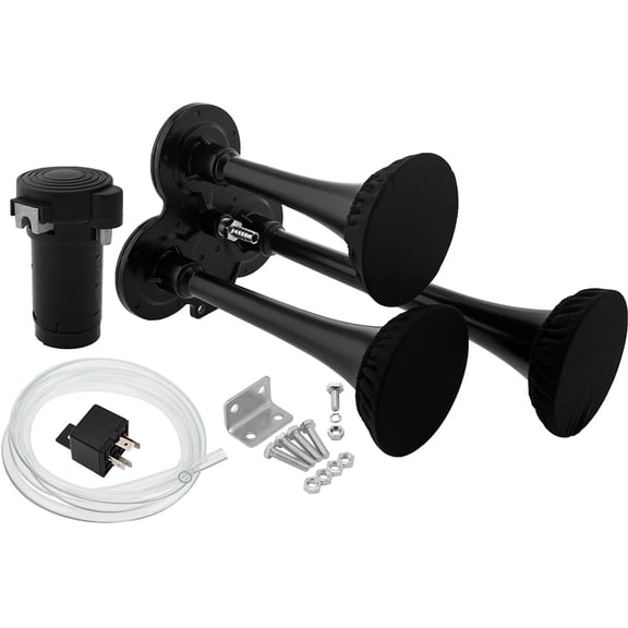 Vixen Horns 3-Trumpet Air Horn Kit with Air Compressor & Covers VXH2411B/P
