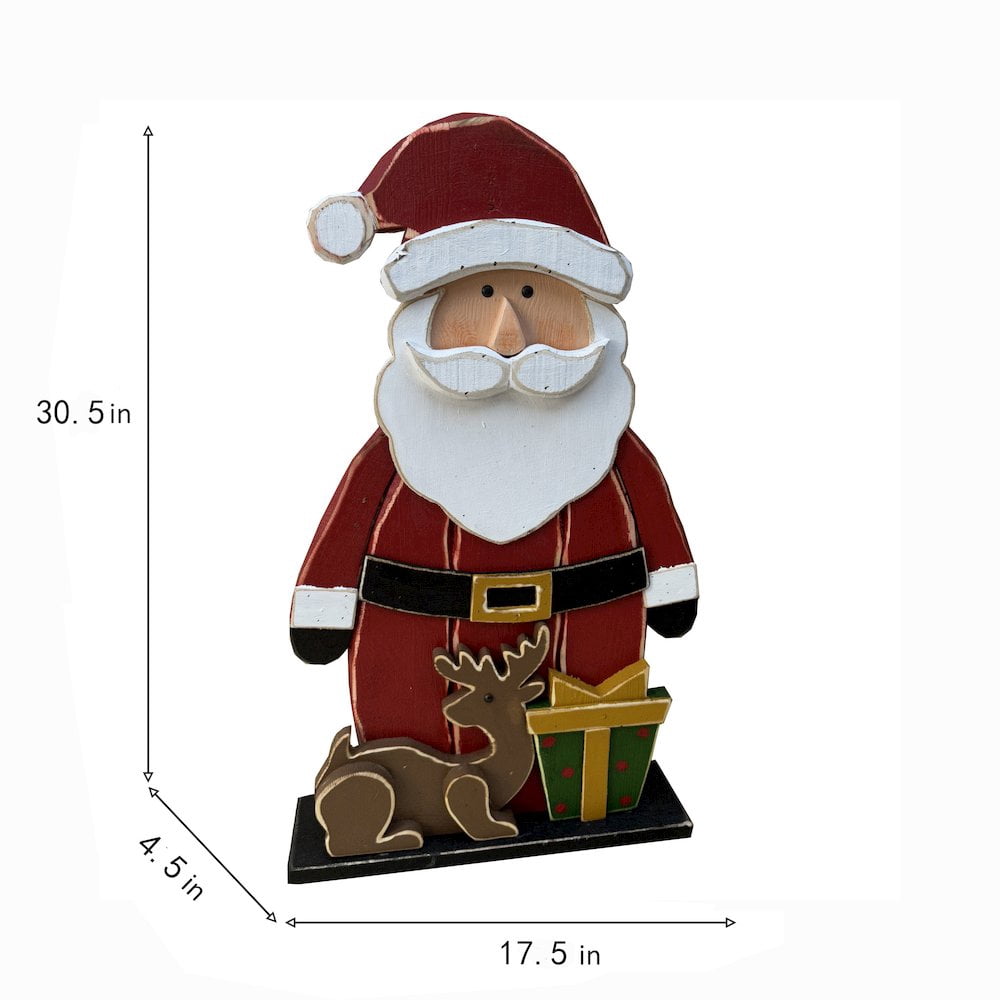 Hi-Line Gift Ltd. 30in Wooden Santa with Reindeer Christmas Decor Indoor Outdoor Use