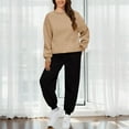thumbnail image 2 of BLOCLOALO 2 Piece Lounge Set Long Sleeve Pullover Sweatshirts Autumn Winter Solid Color Long Pants Sports Suit Pullover Crewneck Sweaters Sweatpants and Sweatshirt Set Womens Lounge Outfit Khaki 3Xl, 2 of 9