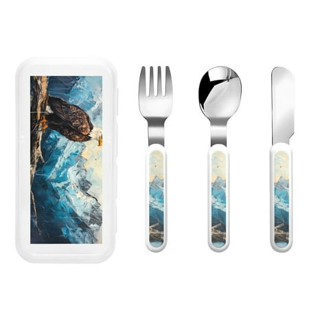 

Kdxio Iceberg Bald Eagle Toddler Utensils Set - Kids Silverware Set Set Kids Utensils Set with Case for Preschooler Children