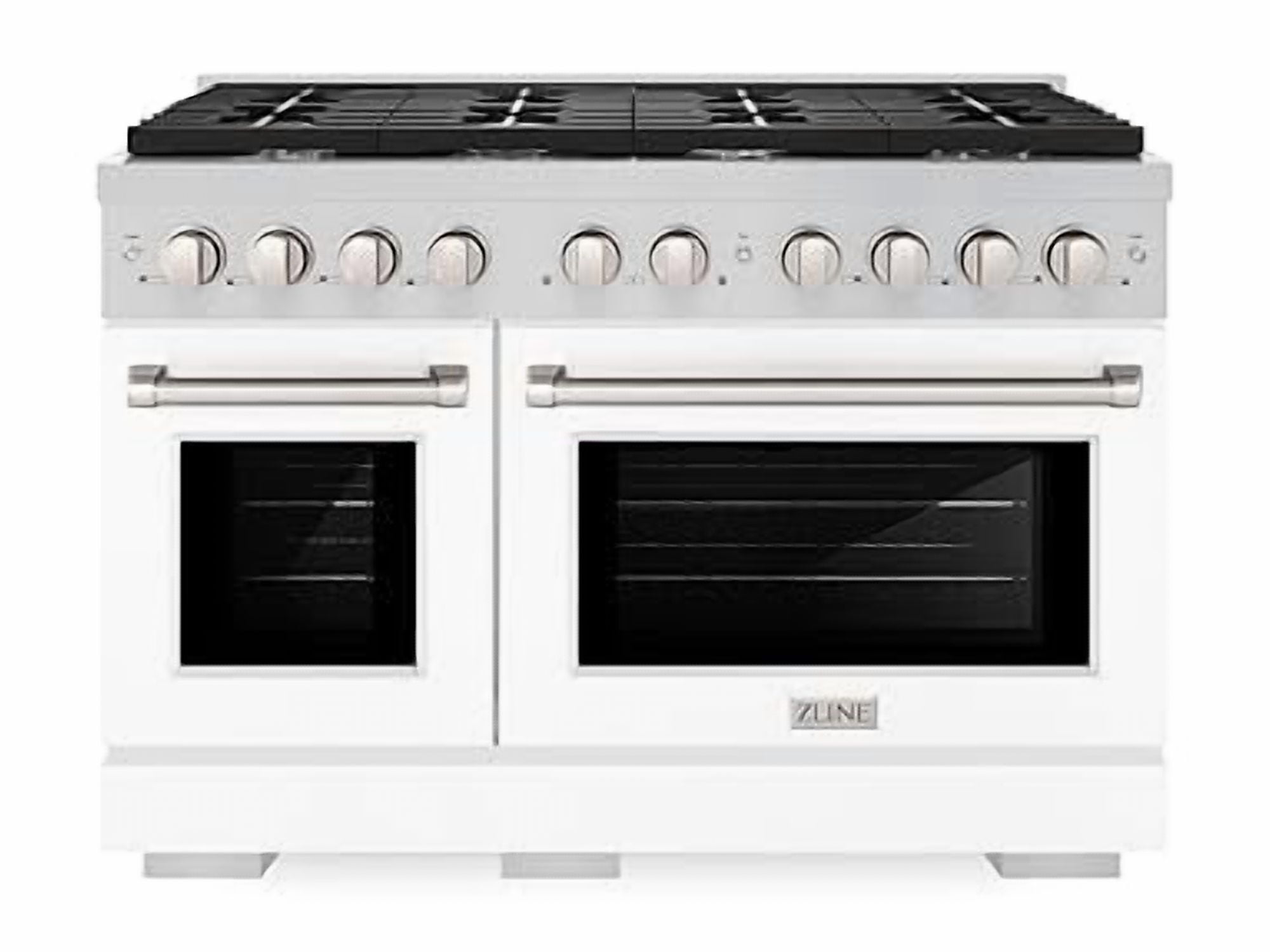 ZLINE 48 in. 6.7 cu. ft. Paramount Double Oven Gas Range with 8 Burner Cooktop in Stainless Steel with White Matte Doors (SGR-WM-48)