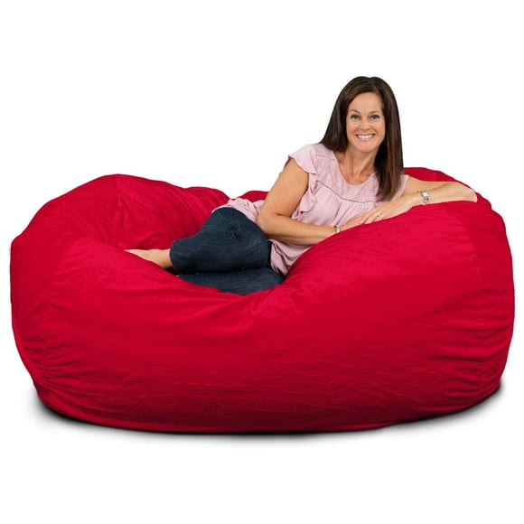 Ultimate Sack Lounger Bean Bag Chair Oversized Foam Loveseat, Red Fur Cover