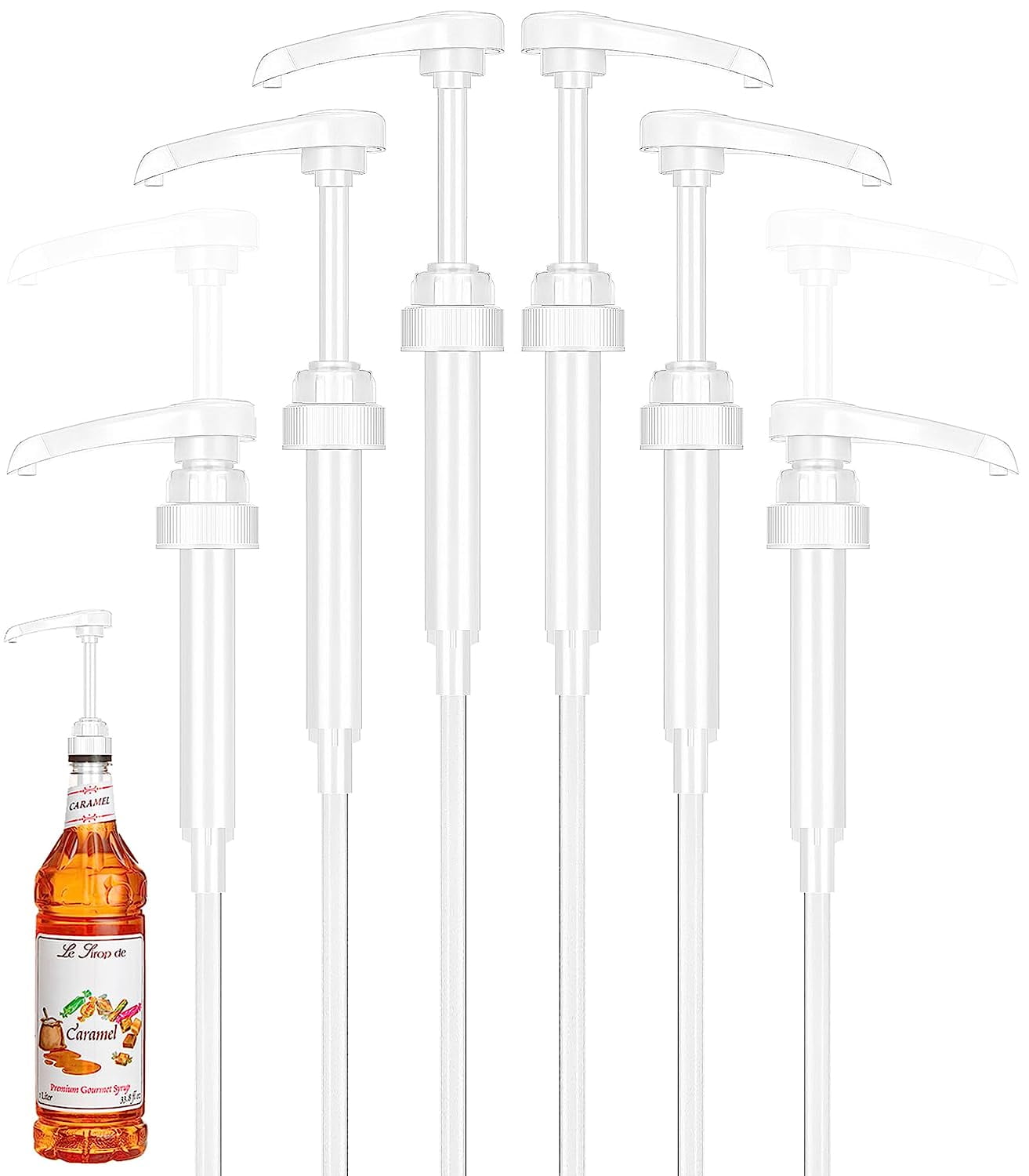 6Pack White Little Squirt Syrup Pumps for Coffee Syrup Bottles, Fits