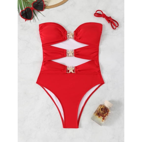 One Piece Swimsuits for Women Summer Cutout Swimwear with Decro Trendy Bathing Suit for Beach Vacation L