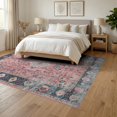 thumbnail image 3 of ODIKA 6'x9' Oushak Vintage Medallion Trellis With Distressed Floral Scroll Border Washable Area Rug None for Family Room, Living Mater Bedroom, Non-Slip, Easy Care, 3 of 7