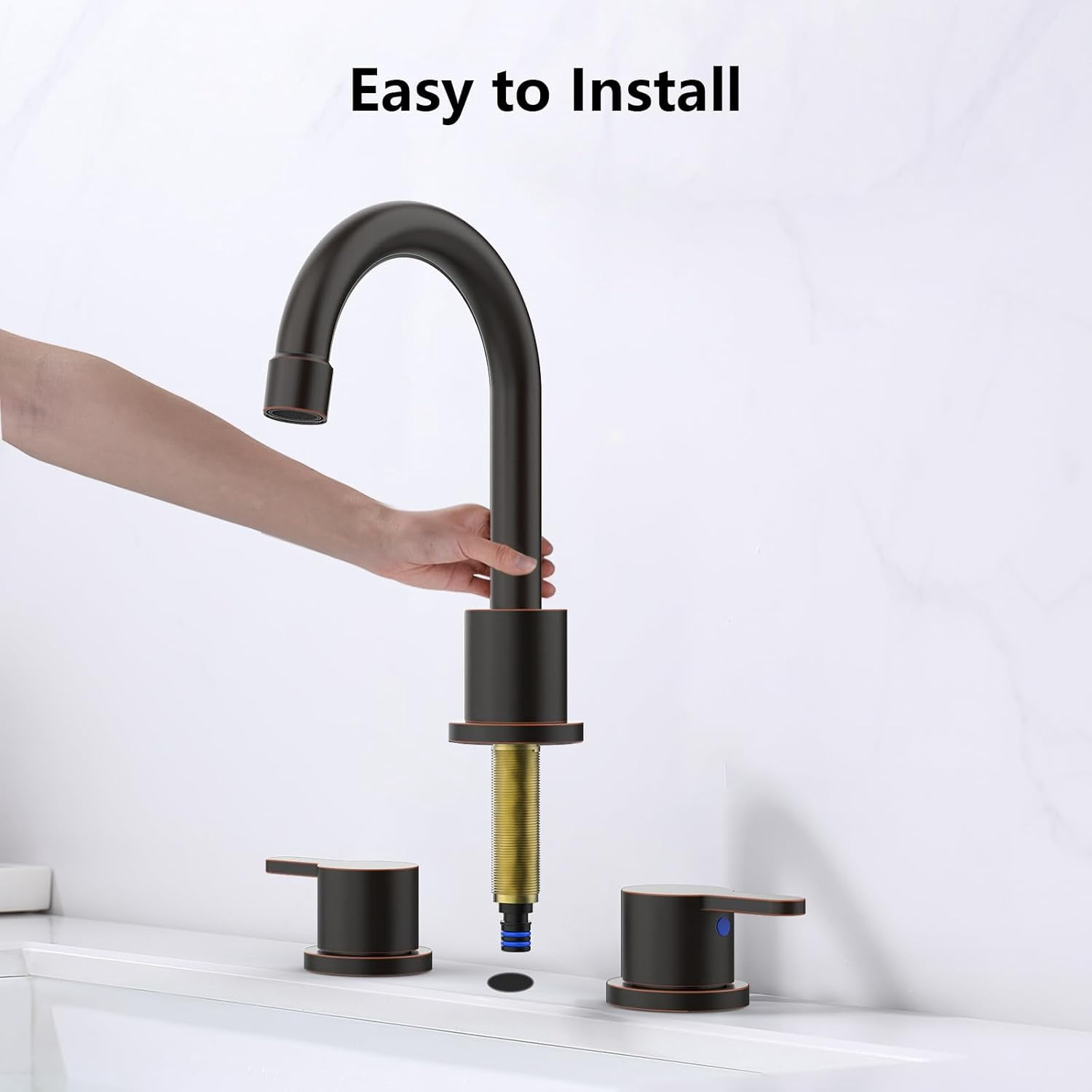 8 Inch Centerset Bathroom Faucet, Dual Handle 360° Swivel Spout, Lead-Free Ceramic Disc Valve, Water Saving 1.2GPM CEC Registered Vanity Faucet with Pop-Up Drain