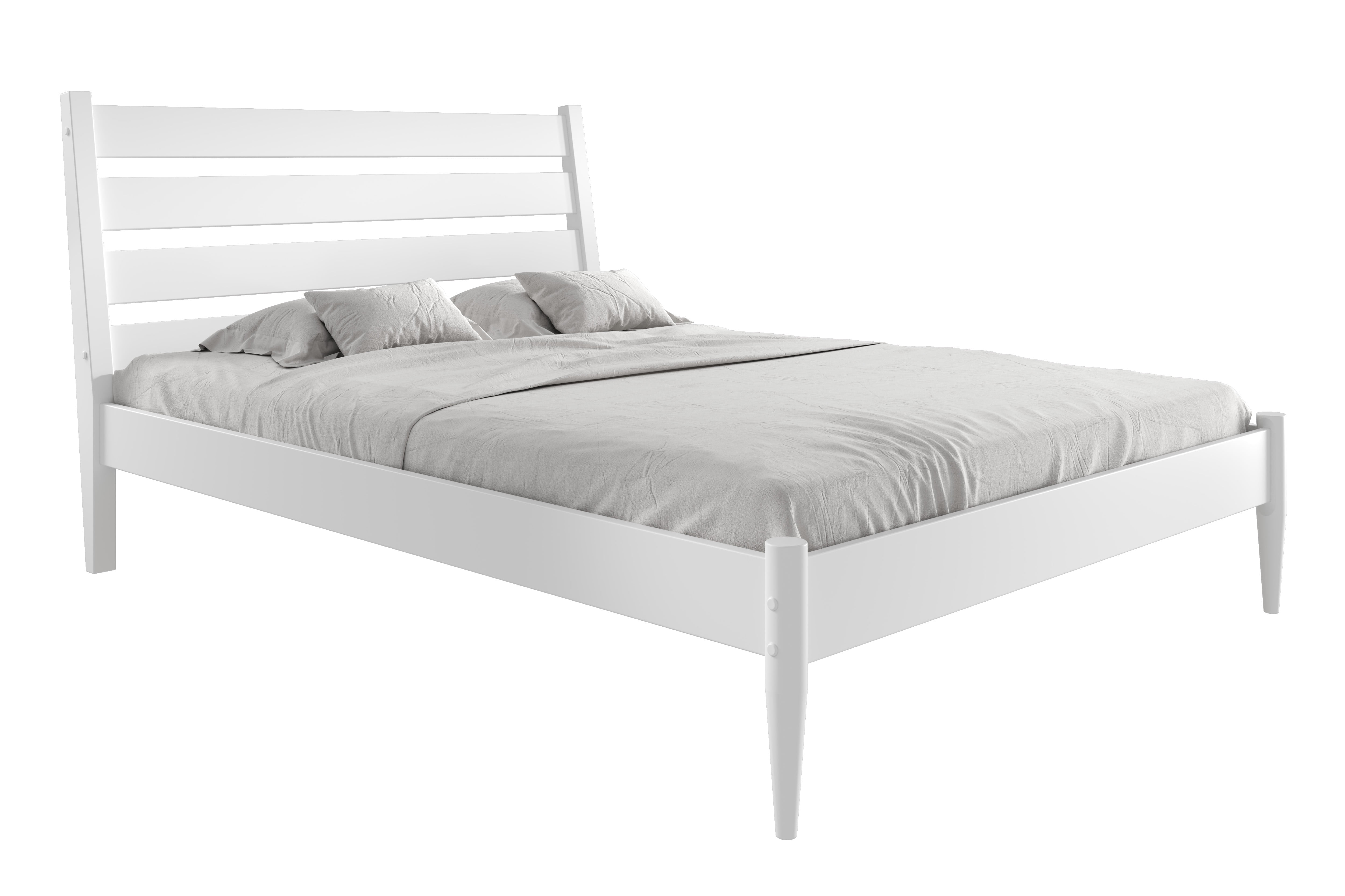 Camaflexi Mid Century Platform Bed Queen Size Solid Wood Bed Frame, White 100% Solid Wood