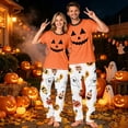 thumbnail image 7 of Family Halloween Pajamas Matching Sets, Orange Jack‑o‑Lantern Face Ghost Print Soft Short Sleeve Top and Long Pants Halloween Pajamas for Family, 2 Piece Holiday Sleepwear Halloween Family Pjs Set, 7 of 7