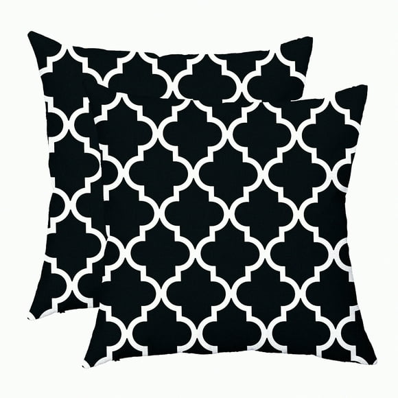 Modern Quatrefoil Accent Geometric Pillow Covers - Set of 2 Soft Canvas Throw Cushion Cases for Couch Sofa Home Decor, Hidden Zipper Closure, 18 x 18 Inches, Black White