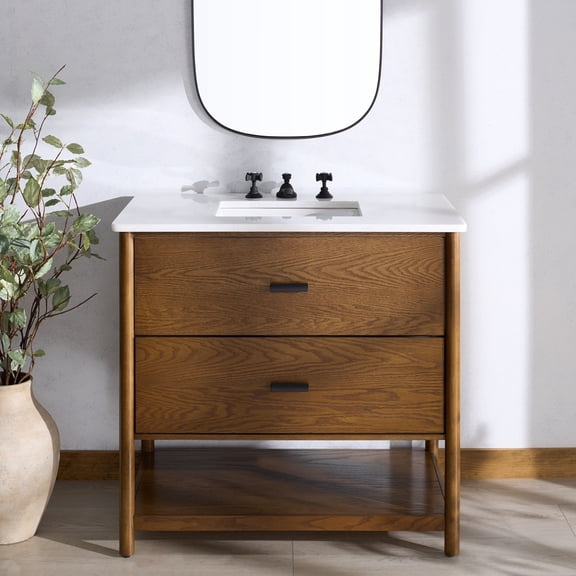 Safavieh Couture Jaylessa 36" Single Sink Bathroom Vanity, Medium Oak/White