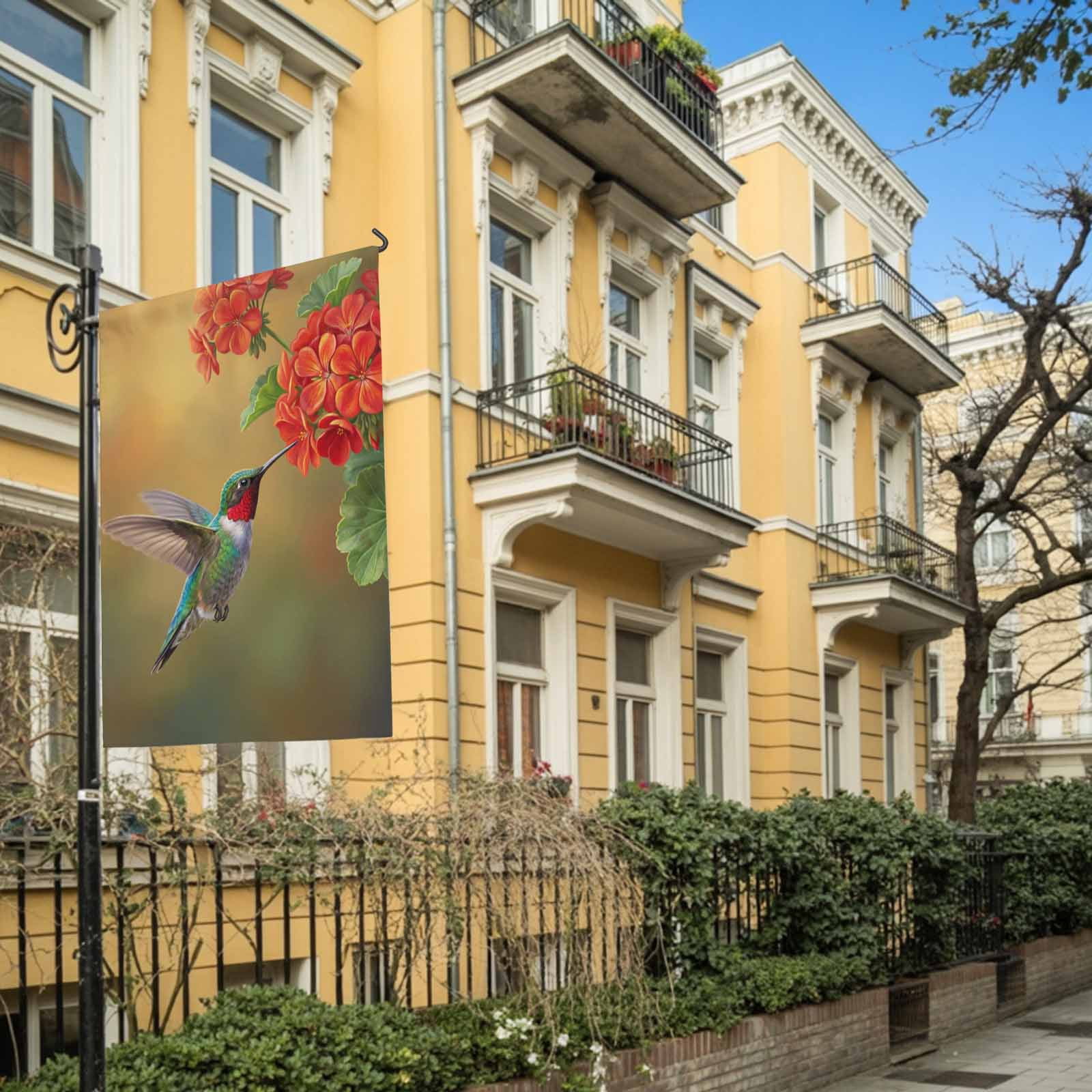 Bird Floral House Flag 28 x 40 Inches, Red Flower Hummingbird Spring Plant Realistic Nature Weather Proof Outdoor Patio Flags Double Sided Small House Decoration for Yard Lawn Outside Home