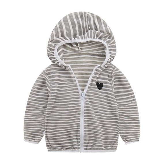 BaoFuBaoMei Long Sleeve Shirt Boys Girls Cotton Striped Cuffed Sleeve Pullover Tops Sun Protect Zipper Loose Hooded Fall Clothing for School Daily Wear Outdoor