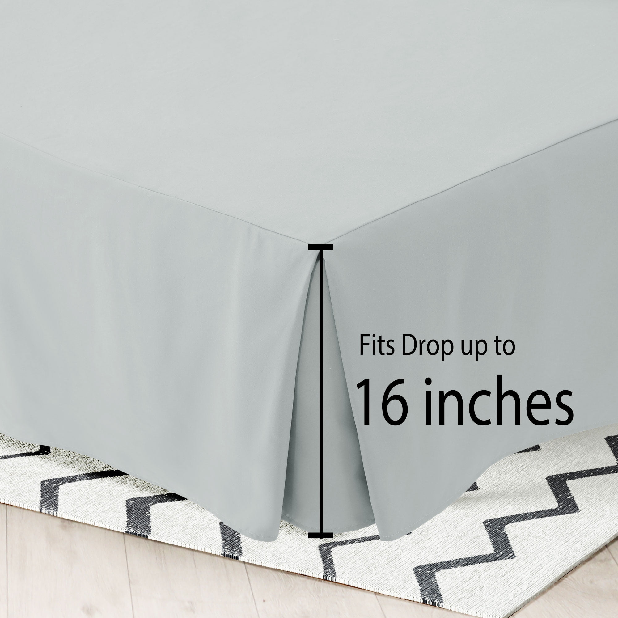 PiccoCasa Microfiber Bed Skirt 16" Drop Pleated Tailored Styling Ruffled, Queen Light Gray