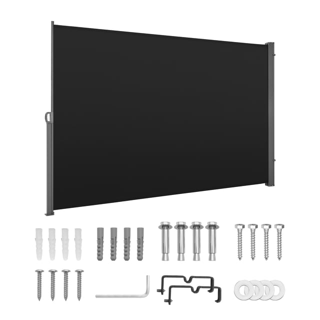 KFFKFF Auvent Latéral Rétractable, Écran Latéral Rétractable pour Patio 71 Pouces x 118 Pouces avec Tissu Polyester 180 G/m2, Pare-Soleil Imperméable Écran d'Intimité Extérieur Séparateur de Pièce pour Jardin, Balcon, Noir
