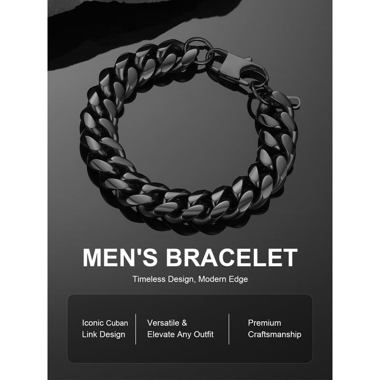 ChainsProMax Men's Black Stainless Steel Bike Chain Bracelet, 14MM