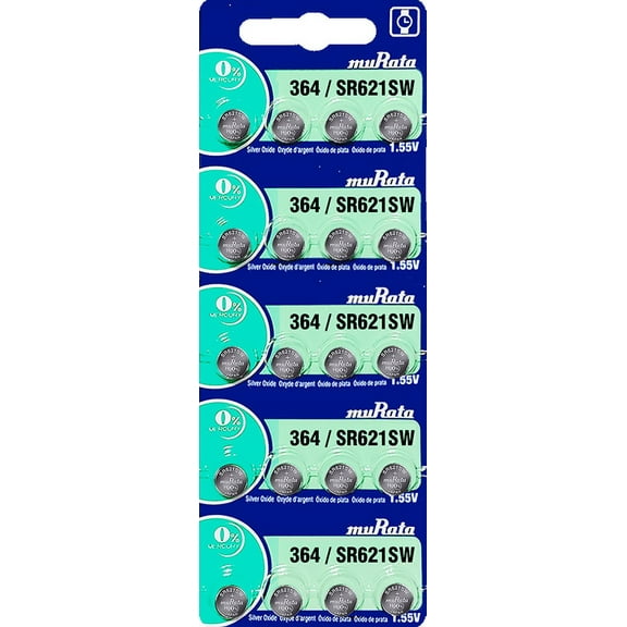 Murata 364 SR621SW Battery 1.55V Silver Oxide Watch Button Cell - Contractor Pack (20 Batteries)