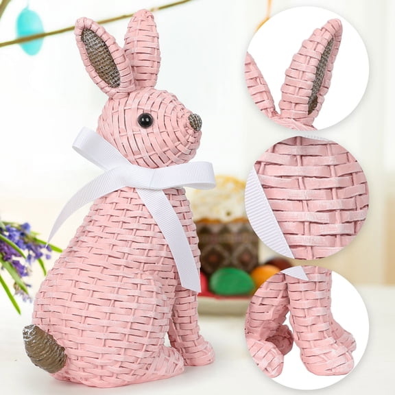 Easter Decorations for Home Clearance! European Garden Garden Home Children's Room Decoration Resin Bow Rattan Sitting Effect Rabbit Easter Decoration