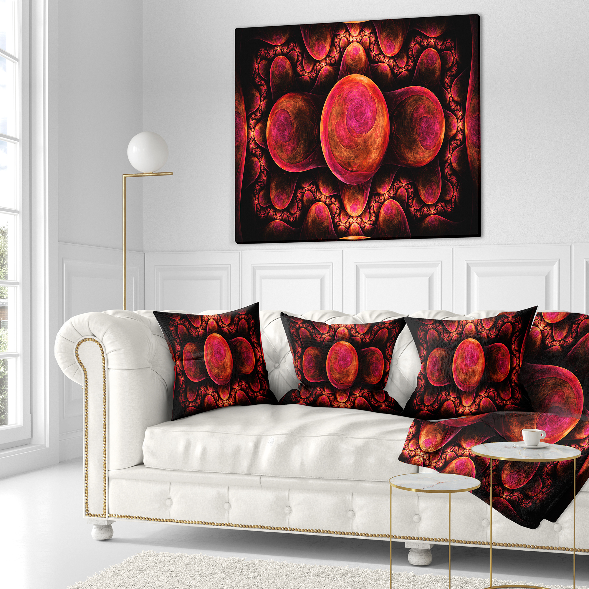 Designart Red Exotic Fractal Pattern - Abstract Throw Pillow - 16x16