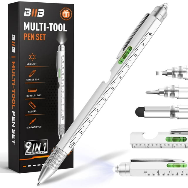 Bolígrafo multiherramienta BIIB 9 en 1 para adultos y hombres con caja de regalo