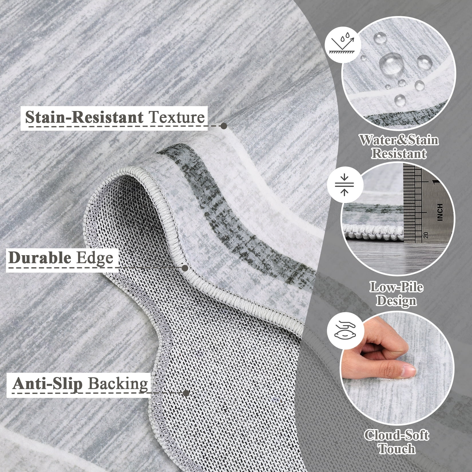 Hasoo Gray Wavy Border Area Rug for Dining Room Indoor Bedroom Soft Textured 8' x 10' Carpet Stain-Resistant