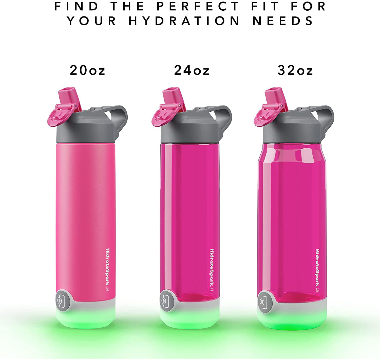Black HidrateSpark TAP Smart Water Bottle Tap to Track Water Intake & Glows to Remind You to Stay Hydrated Chug Lid Tritan Plastic 24 Oz 