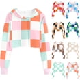 thumbnail image 5 of Girls Crop Color Block Hoodies Casual Loose Plaid Long Sleeve Pullover Top Kids Cute Fashion Fall Sweatshirts for 5-15 Years, 5 of 5