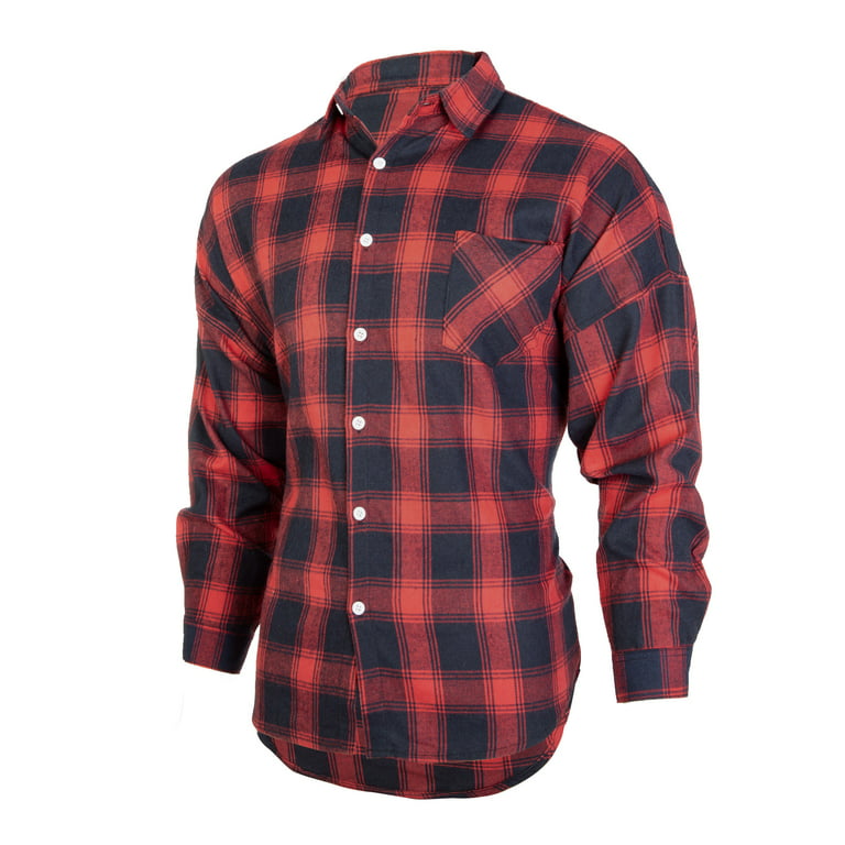 Youloveit Plaid Shirts for Men Big & Tall Long-Sleeve Check Print Button  Down Plaid Flannel Shirt US M-2XL,Red/Black
