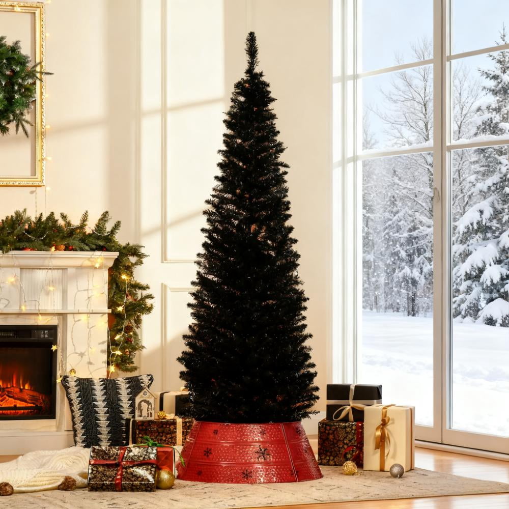 Slim Xmas Tree with Realistic Branch Tips and Plastic Stand, Artificial Christmas Tree