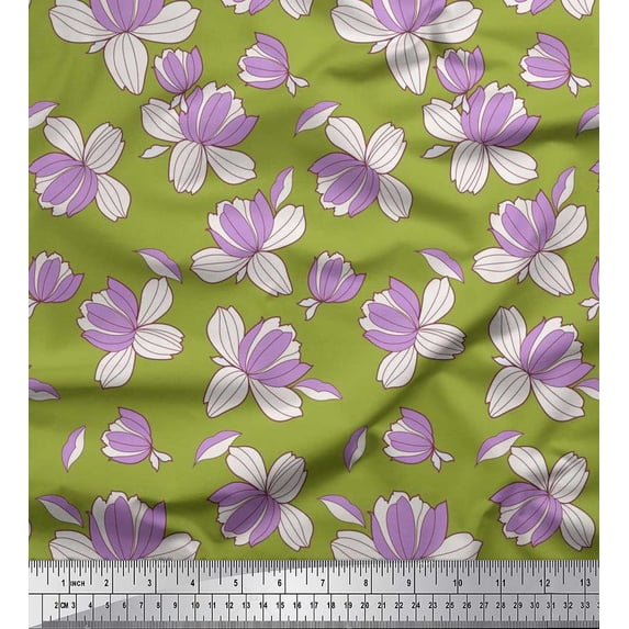 Soimoi Crepe Silk Fabric Petals Floral Printed Craft Fabric by The Yard 42 Inch Wide