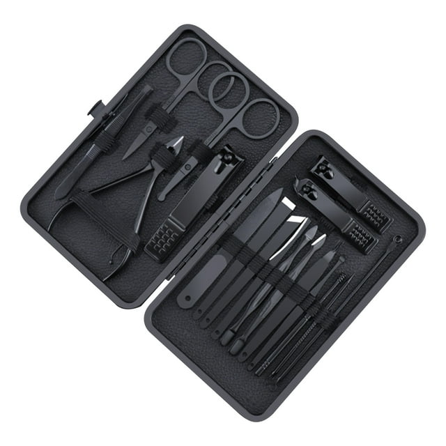 Juego de manicura de 18 piezas con estuche Juego de pedicura profesional Cortaúñas Kit de aseo de sa Abanopi 18 piezas