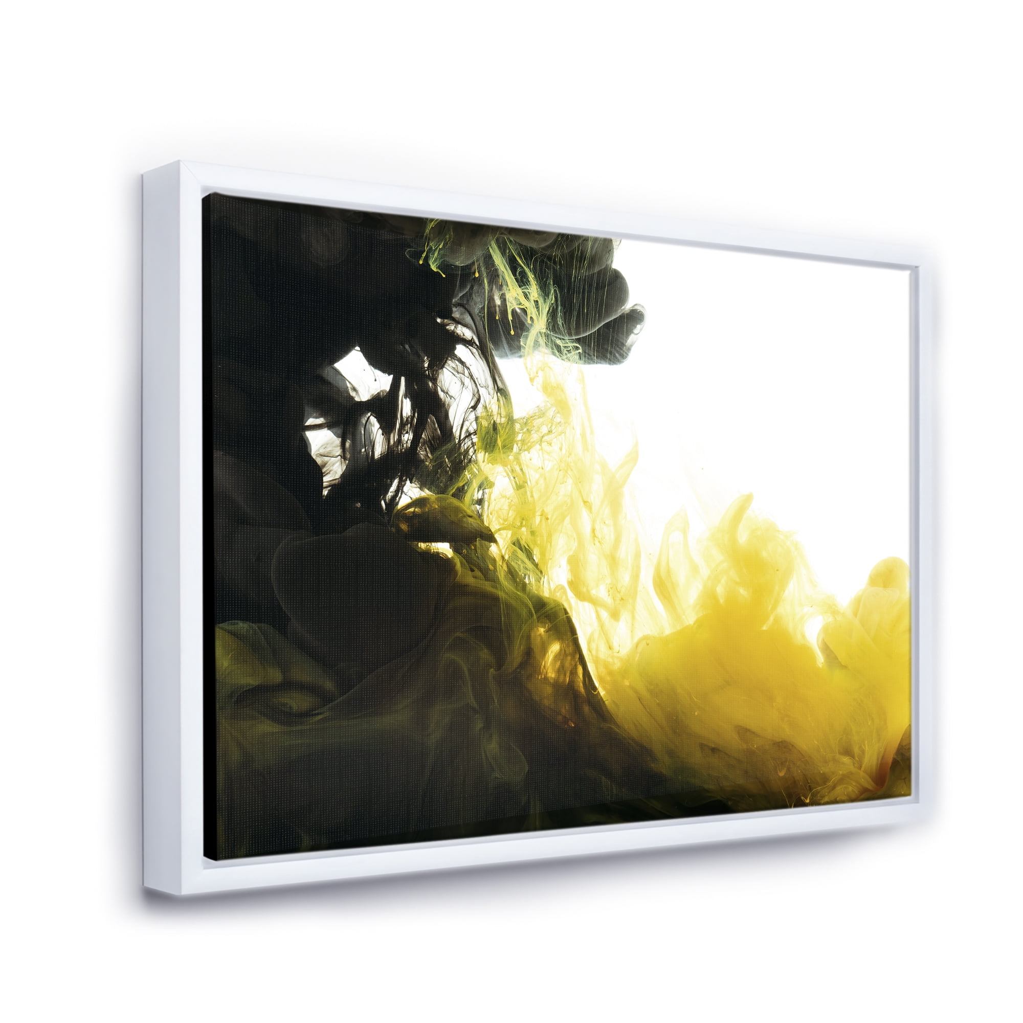 Designart 'Abstract Of Yellow Meeting Black' Modern Framed Canvas Wall Art Print