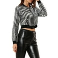 thumbnail image 4 of INSPIRE CHIC Women's  Metallic Long Sleeve Stand Collar Zipper Cropped Bomber Jacket L Silver, 4 of 7