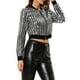 thumbnail image 4 of CHAQUETA BOMBER CORTA METÁLICA DE MANGA LARGA CON COLLAR ALTO Y CREMALLERA PARA MUJERES INSPIRAR CHIC M PLATA, 4 of 7