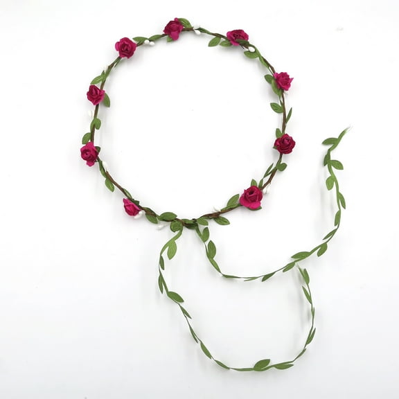 Zhuge Crown Floral Garland,Headband Rose Flower Wreath Handmade Bohemian Style Headdress for Bridal Headwear Party Festivals Hair Accessories(Red)