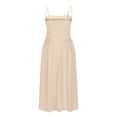 thumbnail image 4 of qolati Cocktail Dresses for Women 2024 Elegant Sleeveless Spaghetti Strap Corset Midi Dress Flowy Pleated Hem Low Cut Prom Dresses, 4 of 5