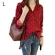 thumbnail image 1 of Dot Shirt Mujer Verano Manga Larga Con Cuello En V Botón Suelto Casual Top, Rojo, L Noticed AP001361-03B, 1 of 7