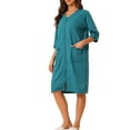 thumbnail image 4 of INSPIRE CHIC Women's Pajamas 3/4 Sleeves Spa Bathrobe Loungewear Zipper Up Robes S Peacoke Blue, 4 of 6