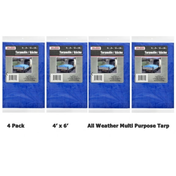 Tool Bench 4 x 6 INC, Light Duty Thickness Blue Plastic Tarp, 4 Pieces 4 Pack