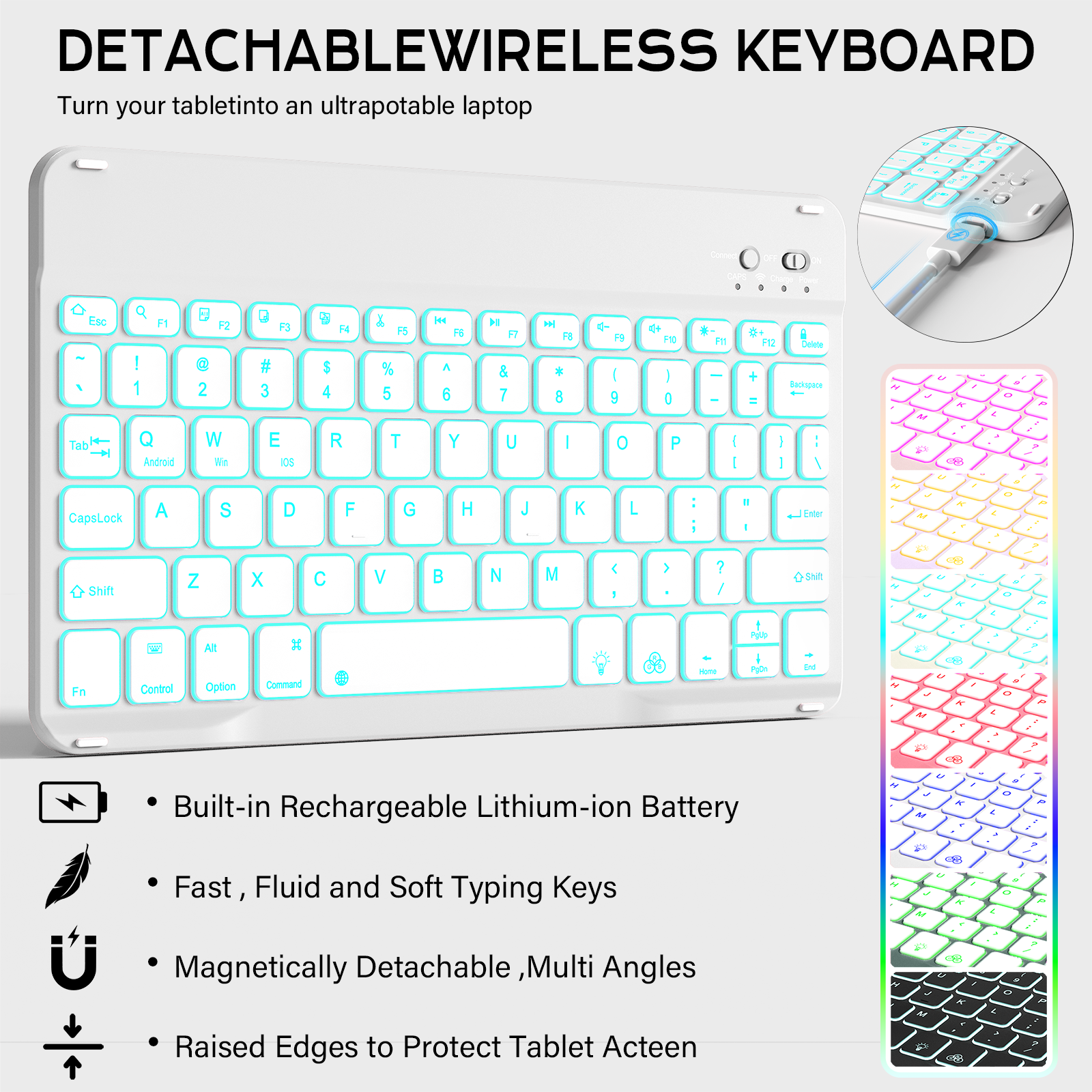 Kenke Keyboard Case for iPad Air 11-inch M3/M2 (2025/2024), iPad Air 5th/4th Generation (2022/2020) - with Pencil Holder,7 Colors Backlit Keyboard,Wireless Detachable Keyboard Cover,(Grey)
