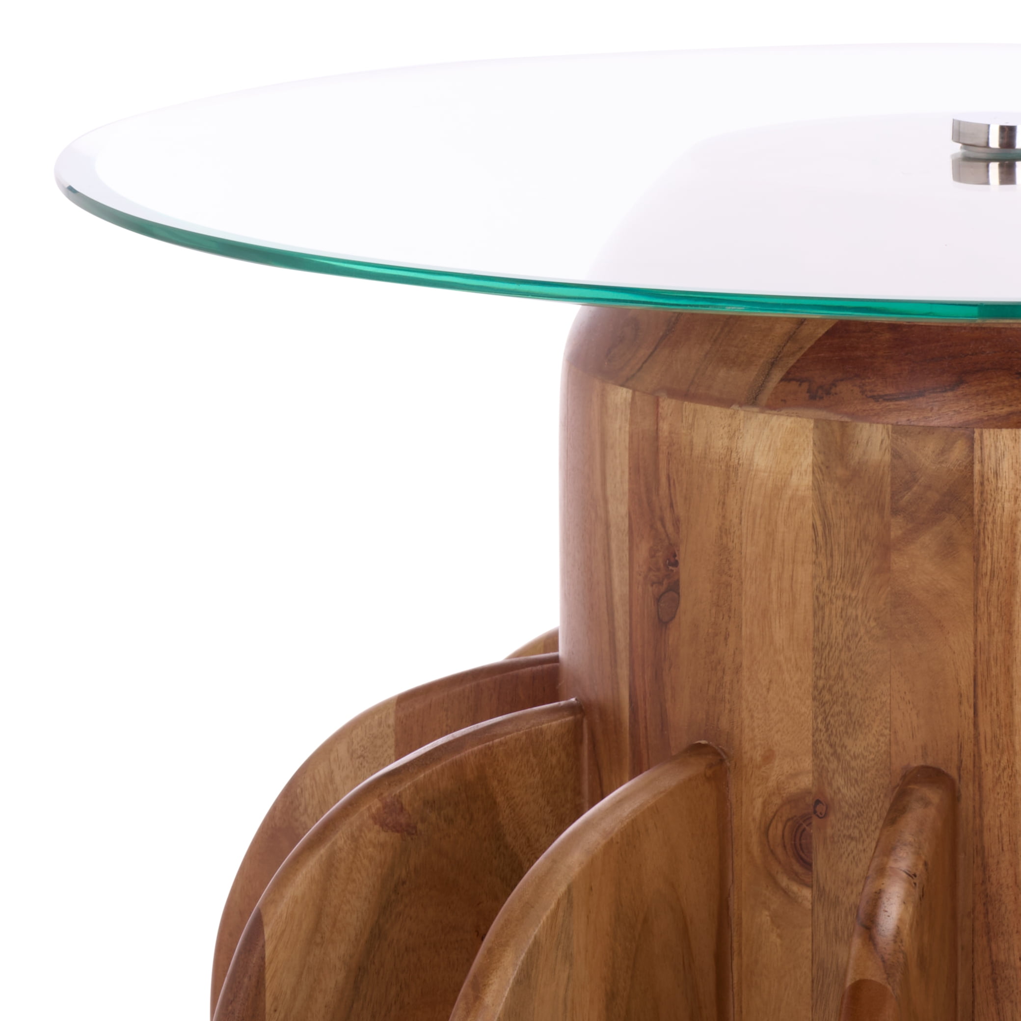 Safavieh Marata Modern Wood and Glass Round End Table, Glass / Walnut