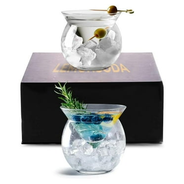 Xayoca Stemless Martini Glasses with Chiller Set of 2 - Crystal Glass